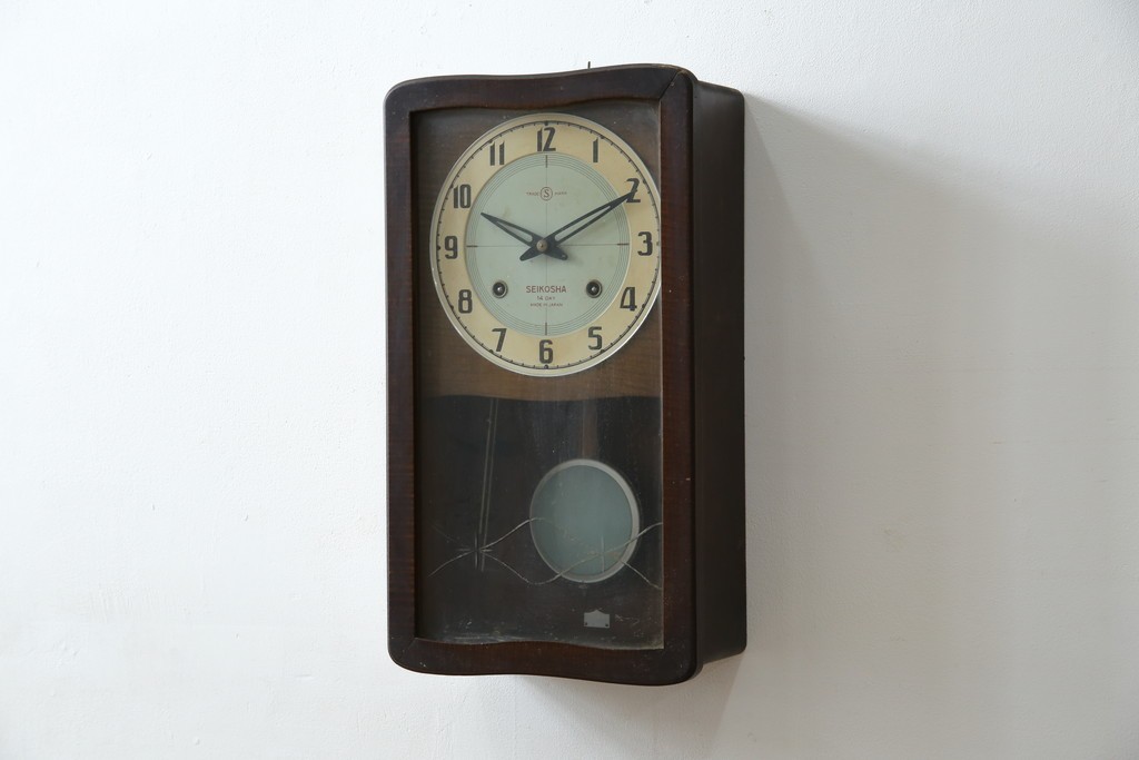 和製ヴィンテージ　精工舎(SEIKOSHA、セイコー)　ミッドセンチュリースタイルにおすすめのスクエア型振り子時計　(R-085757)
