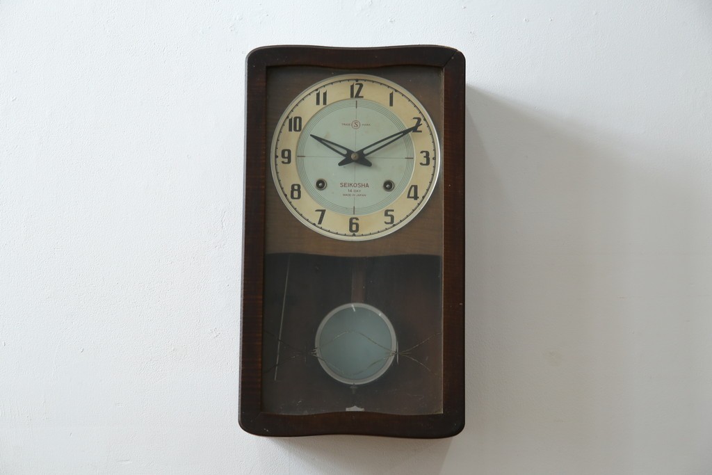 和製ヴィンテージ　精工舎(SEIKOSHA、セイコー)　ミッドセンチュリースタイルにおすすめのスクエア型振り子時計　(R-085757)