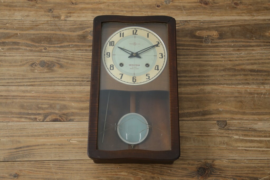 和製ヴィンテージ　精工舎(SEIKOSHA、セイコー)　ミッドセンチュリースタイルにおすすめのスクエア型振り子時計　(R-085757)