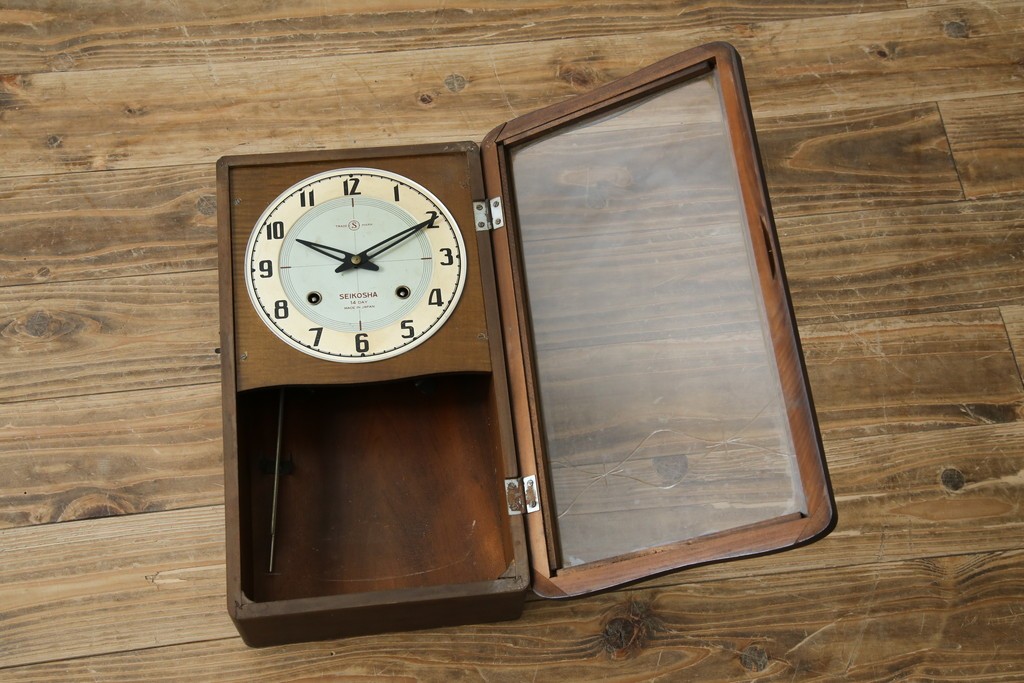 和製ヴィンテージ　精工舎(SEIKOSHA、セイコー)　ミッドセンチュリースタイルにおすすめのスクエア型振り子時計　(R-085757)