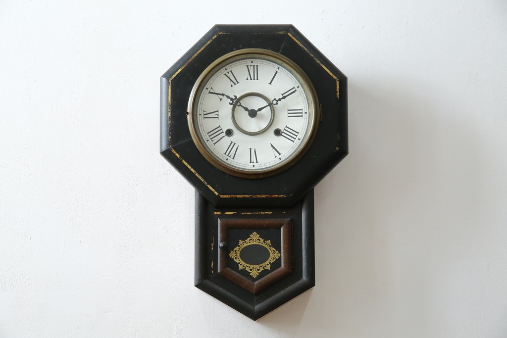 和製アンティーク　昭和初期　金彩の装飾が上品な八角振り子時計　(R-085758)