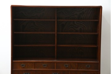 中古　美品　希少デザイン　駿河民芸　富士・松・帆船の彫刻入り障子戸の茶箪笥　(R-085779)