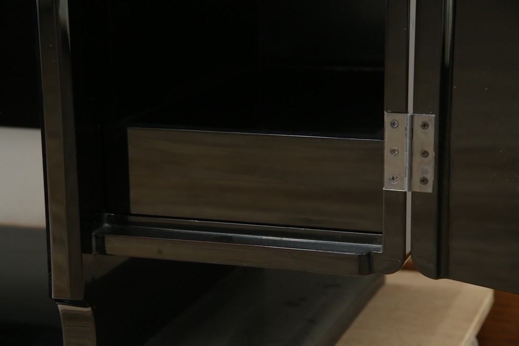 中古　美品　輪島塗り　花に雀の図が描かれた三面鏡台とスツールのセット　定価約180万円　(R-085780)