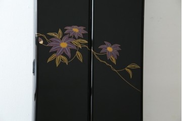 中古　美品　輪島塗り　花に雀の図が描かれた三面鏡台とスツールのセット　定価約180万円　(R-085780)