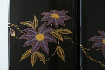 中古　美品　輪島塗り　花に雀の図が描かれた三面鏡台とスツールのセット　定価約180万円　(R-085780)