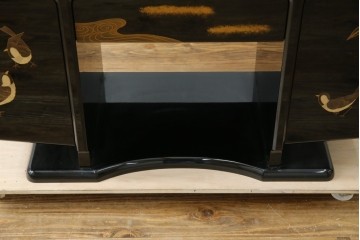 中古　美品　輪島塗り　花に雀の図が描かれた三面鏡台とスツールのセット　定価約180万円　(R-085780)