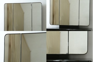中古　美品　輪島塗り　花に雀の図が描かれた三面鏡台とスツールのセット　定価約180万円　(R-085780)