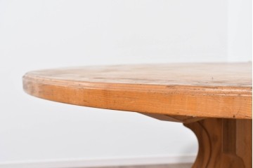 和製ヴィンテージ　良品!!　国産職人手作り品　タモ無垢材　柔らかな曲線脚の大振りなラウンドテーブル　(R-085781)