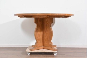 和製ヴィンテージ　良品!!　国産職人手作り品　タモ無垢材　柔らかな曲線脚の大振りなラウンドテーブル　(R-085781)