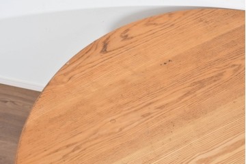 和製ヴィンテージ　良品!!　国産職人手作り品　タモ無垢材　柔らかな曲線脚の大振りなラウンドテーブル　(R-085781)