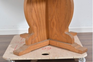 和製ヴィンテージ　良品!!　国産職人手作り品　タモ無垢材　柔らかな曲線脚の大振りなラウンドテーブル　(R-085781)