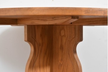 和製ヴィンテージ　良品!!　国産職人手作り品　タモ無垢材　柔らかな曲線脚の大振りなラウンドテーブル　(R-085781)