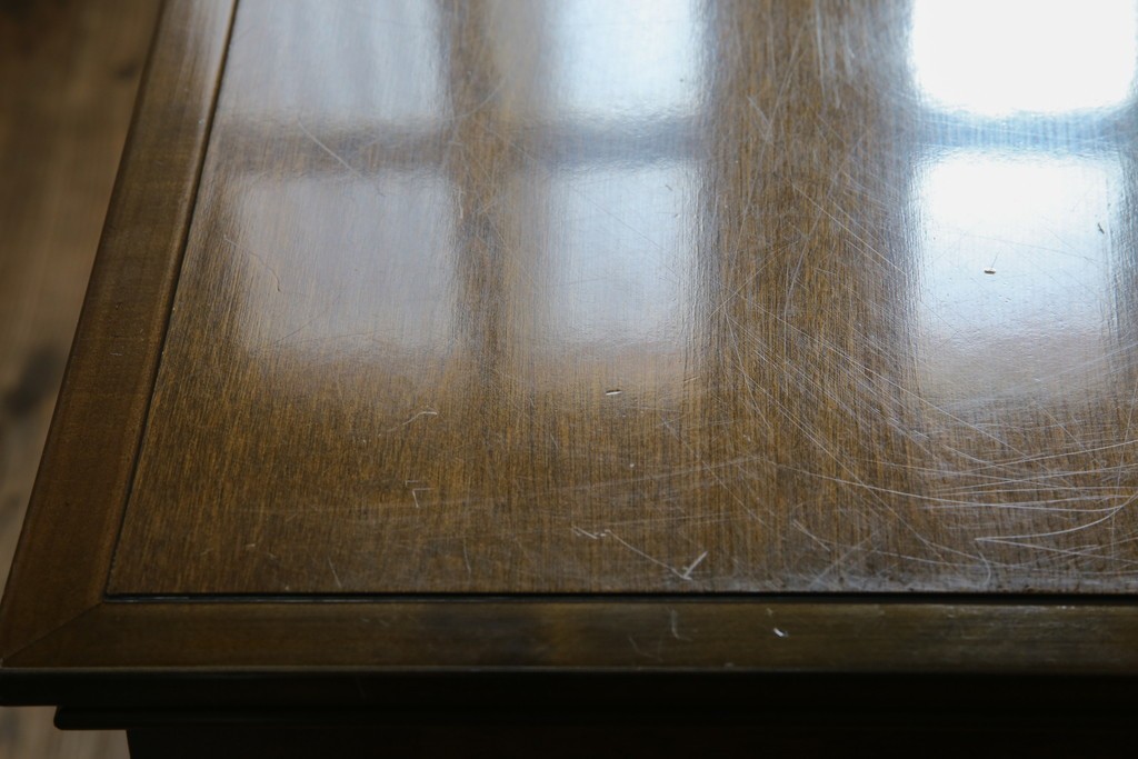 中古　職人手作り　高級品　府中家具　重厚な意匠のプレジデントデスク　定価推定約40万円　(R-085784)