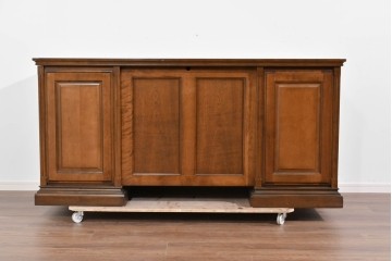 中古　職人手作り　高級品　府中家具　重厚な意匠のプレジデントデスク　定価推定約40万円　(R-085784)