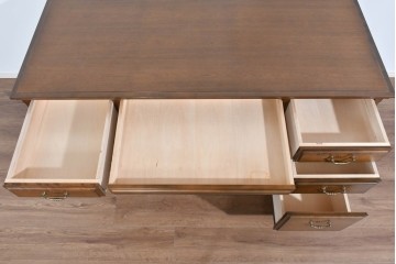 中古　職人手作り　高級品　府中家具　重厚な意匠のプレジデントデスク　定価推定約40万円　(R-085784)