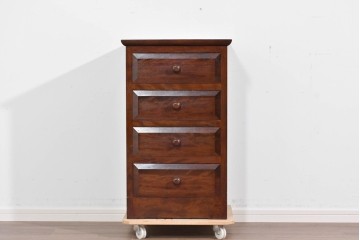 中古　美品　松本民芸家具　落ち着いた濃色の佇まいが魅力の四段チェスト　定価約16万円　(R-085786)