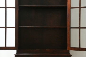 中古　美品　九州民芸家具　格子入りガラス扉が印象的な落ち着きのあるブックケース　定価約70万円　(R-085787)