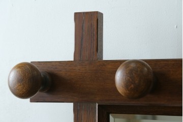和製ヴィンテージ　希少な廃番品　飛騨産業　キツツキ　無垢楢(ナラ)材　ミラーとベンチ収納の付いた使い勝手の良いハンガーラック　(R-085791)