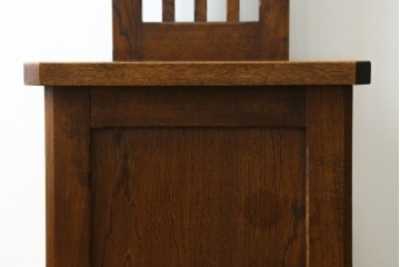 和製ヴィンテージ　希少な廃番品　飛騨産業　キツツキ　無垢楢(ナラ)材　ミラーとベンチ収納の付いた使い勝手の良いハンガーラック　(R-085791)