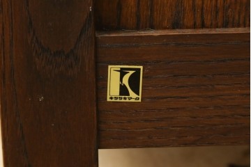 和製ヴィンテージ　希少な廃番品　飛騨産業　キツツキ　無垢楢(ナラ)材　ミラーとベンチ収納の付いた使い勝手の良いハンガーラック　(R-085791)