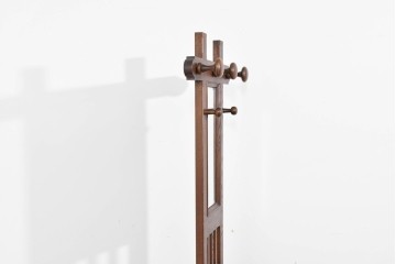 和製ヴィンテージ　希少な廃番品　飛騨産業　キツツキ　無垢楢(ナラ)材　ミラーとベンチ収納の付いた使い勝手の良いハンガーラック　(R-085791)