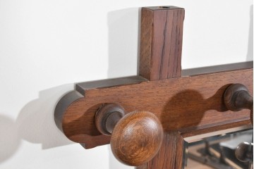 和製ヴィンテージ　希少な廃番品　飛騨産業　キツツキ　無垢楢(ナラ)材　ミラーとベンチ収納の付いた使い勝手の良いハンガーラック　(R-085791)