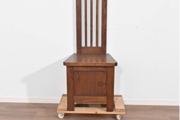 和製ヴィンテージ　希少な廃番品　飛騨産業　キツツキ　無垢楢(ナラ)材　ミラーとベンチ収納の付いた使い勝手の良いハンガーラック　(R-085791)