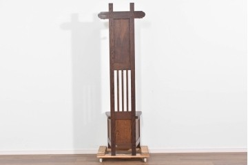 和製ヴィンテージ　希少な廃番品　飛騨産業　キツツキ　無垢楢(ナラ)材　ミラーとベンチ収納の付いた使い勝手の良いハンガーラック　(R-085791)