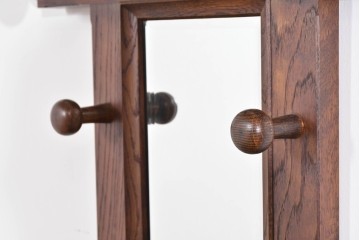 和製ヴィンテージ　希少な廃番品　飛騨産業　キツツキ　無垢楢(ナラ)材　ミラーとベンチ収納の付いた使い勝手の良いハンガーラック　(R-085791)