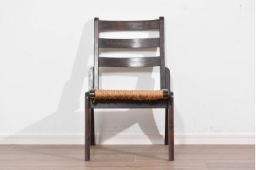 中古　松本民芸家具　50L型ラッシチェア　ラッシ編み座面の素朴なダイニングチェア　(R-085793)