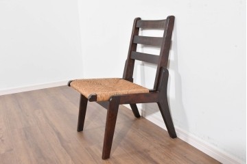 中古　松本民芸家具　50L型ラッシチェア　ラッシ編み座面の素朴なダイニングチェア　(R-085793)