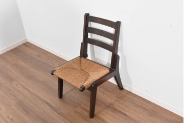 中古　松本民芸家具　50L型ラッシチェア　ラッシ編み座面の素朴なダイニングチェア　(R-085793)