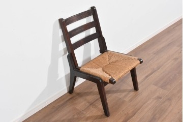 中古　松本民芸家具　50L型ラッシチェア　ラッシ編み座面の素朴なダイニングチェア　(R-085793)