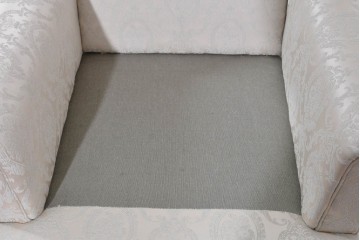 中古　超美品　特注品　国産職人手作り　某上場企業会長邸放出品　上品なダマスク織生地が華やかなドレクセル風の一人掛けソファ2脚　製作費(1脚)約50万円　(R-085796)