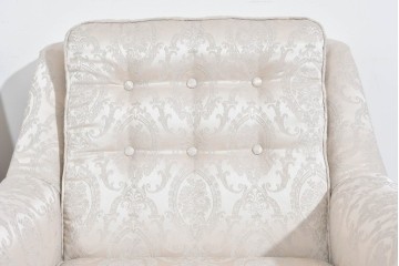 中古　超美品　特注品　国産職人手作り　某上場企業会長邸放出品　上品なダマスク織生地が華やかなドレクセル風の一人掛けソファ2脚　製作費(1脚)約50万円　(R-085796)