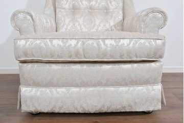 中古　超美品　特注品　国産職人手作り　某上場企業会長邸放出品　上品なダマスク織生地が華やかなドレクセル風の一人掛けソファ2脚　製作費(1脚)約50万円　(R-085796)