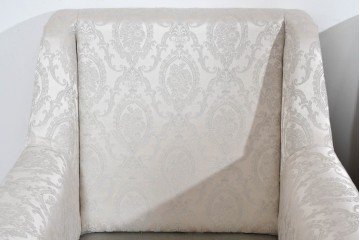 中古　超美品　特注品　国産職人手作り　某上場企業会長邸放出品　上品なダマスク織生地が華やかなドレクセル風の一人掛けソファ2脚　製作費(1脚)約50万円　(R-085796)