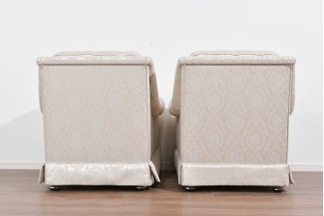 中古　超美品　特注品　国産職人手作り　某上場企業会長邸放出品　上品なダマスク織生地が華やかなドレクセル風の一人掛けソファ2脚　製作費(1脚)約50万円　(R-085796)