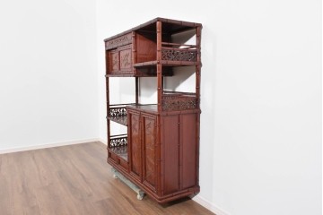 和製ヴィンテージ　上手物!!　花梨(カリン)材　繊細な彫刻が美しい茶棚　(R-085800)