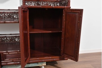 和製ヴィンテージ　上手物!!　花梨(カリン)材　繊細な彫刻が美しい茶棚　(R-085800)