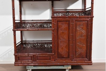 和製ヴィンテージ　上手物!!　花梨(カリン)材　繊細な彫刻が美しい茶棚　(R-085800)