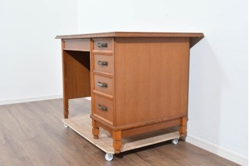 和製ヴィンテージ　オーク材　木肌が美しく上品な片袖机　(R-085801)