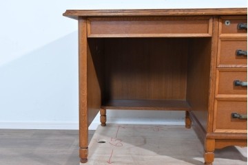 和製ヴィンテージ　オーク材　木肌が美しく上品な片袖机　(R-085801)