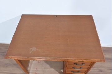 和製ヴィンテージ　オーク材　木肌が美しく上品な片袖机　(R-085801)