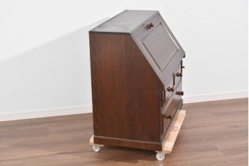 中古　松本民芸家具　A型座ビューロー　重厚な意匠のライティングビューロー　定価約30万円　(R-085802)