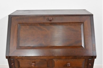 中古　松本民芸家具　A型座ビューロー　重厚な意匠のライティングビューロー　定価約30万円　(R-085802)