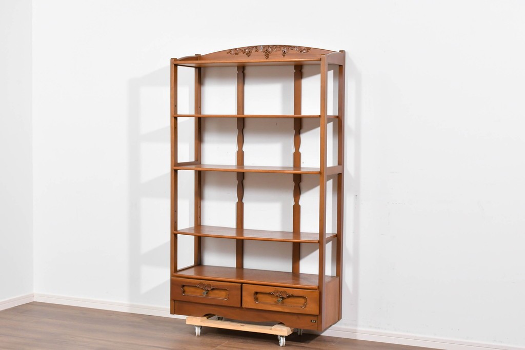 中古　希少な廃番品　吉川商事(D&A YOSHIKAWA)　モック工芸　葡萄園シリーズの引き出し付きブックシェルフ　(R-085805)