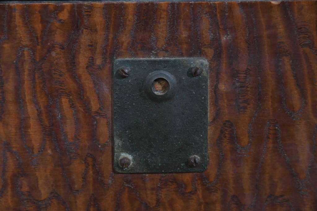 和製アンティーク　タモ材　迫力のある杢目と透かし彫りが魅力のブックケース　(R-085806)