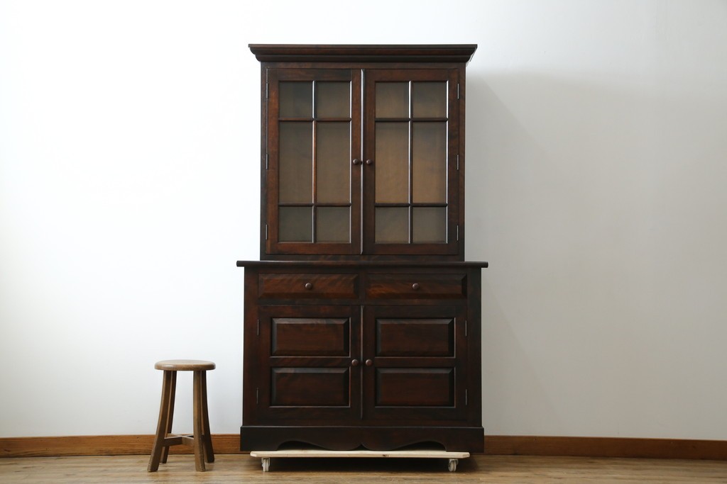 中古　美品　松本民芸家具　格子戸の意匠が上品なA型食器棚　定価約66万円　(R-085808)