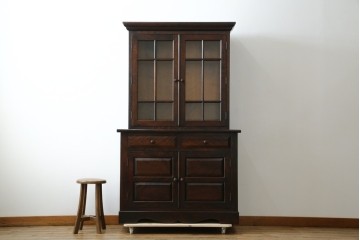 中古　美品　松本民芸家具　格子戸の意匠が上品なA型食器棚　定価約66万円　(R-085808)